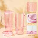 JunVpic Glass Cups with Lids and Straws,24oz Glass Tumbler with Handle Iced Coffee Cup for Coffee,Juice,Tea,Milk,Smoothie,Hot & Cold Drinks (Pink)