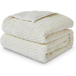 Weighted Blanket Queen Size for Adults,15lbs Jacquard Sherpa Heavy Blanket for Calming and Relax, Dual Sided Ultra Soft Fuzzy Throw Blanket with Glass Beads, 48" x 72", Cream White