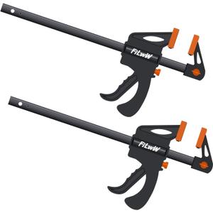 Bar Clamps for Woodworking, 2-Pack 10 Inch One-Handed Clamp/Spreader,Light-Duty Quick-Change F Clamp with 150 lbs Load Limit Orange