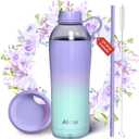 Insulated Water Bottle Christmas Gifts for Women, 18 oz Stainless Steel Water Bottles, Double Walled, 2 Lids (Chug & Tumbler) - Hydrate & Caffeinate, Gift Wrapping (Lavender Meadow)