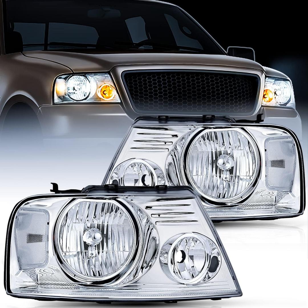 Nilight Headlight Assembly for 2004 2005 2006 2007 2008 Ford F150 Pickup /2006-2008 Lincoln Mark LT Passenger Driver Side Chrome Housing Clear Reflector Lens Headlamp Replacement