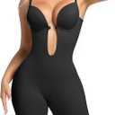 Decorus Backless Plunge Shapewear Bodysuits - Women Low Back Body Shaper Full Body Tummy Control Built in Bra With Plunge (X-Large, Black)
