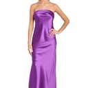MORGAN AND CO. Juniors' Strapless Satin Long Dress W/Fold Over Neckline & Back Zipper - Formal Evening Cocktail Party Gown Purple Size 11