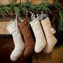 4 Pack Cable Knit Christmas Stockings 18'' Large Plush Knitted Stockings Neutral Christmas Ornaments Rustic Farmhouse Boho Xmas Decorations for Family Holiday Decor