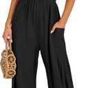 ANRABESS Women Summer Casual Dressy Sleeveless Smocked Wide Leg Linen Jumpsuits Rompers 2025 Trendy Travel Outfit Pocket (Medium, Black)