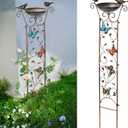 SUNNYPARK Bird Bath with Trellis Outdoor, Antique Garden Iron Trellis with Decorative Butterflies Detachable Bird Bowl Metal Potted Plants Support for Climbing Flowers