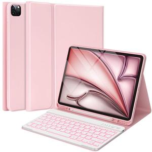 BQSS for iPad Air 13 Inch Case Keyboard (M3/M2, 2025/2024) & iPad Pro 12.9 inch (6th/5th/4th/3rd Gen), 7 Colors Backlit Wireless Detachable Folio Keyboard Cover with Pencil Holder (Light Pink)