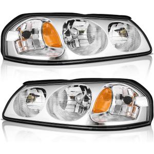 WEELMOTO Headlights Compatible with 2000-2005 Chevy Impala, Headlight Assembly for 00 2001 2002 2003 2004 05 Impala Chrome Housing Amber Reflector Driver&Passenger Sides