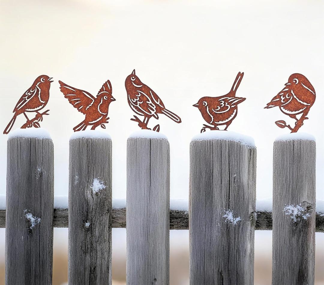 5PCS Rusty Birds Decoration, Outdoor Birds Wall Decor, Backyard Garden Decor for Outside, Rustic Yard Fence Decorations - Metal Yard Art, Birds Craft Sculptures and Statues Ornaments, Robins (Robin12x12cm)