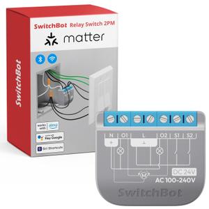SwitchBot Smart Relay Switch 2PM, Power Metering, Dual Light Control, Built-in Bluetooth Repeater, Wi-Fi&Bluetooth Switch Compatible w/Alexa/Apple Home/Google Home/Matter Hub Required, 2.4GHz