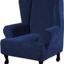 H.VERSAILTEX Wingback Chair Covers Velvet Plush Wing Chair Slipcover 1 Piece High Stretch Wing Back Chair Slipcovers Sofa Cover Furniture Cover with Elastic Bottom, Navy