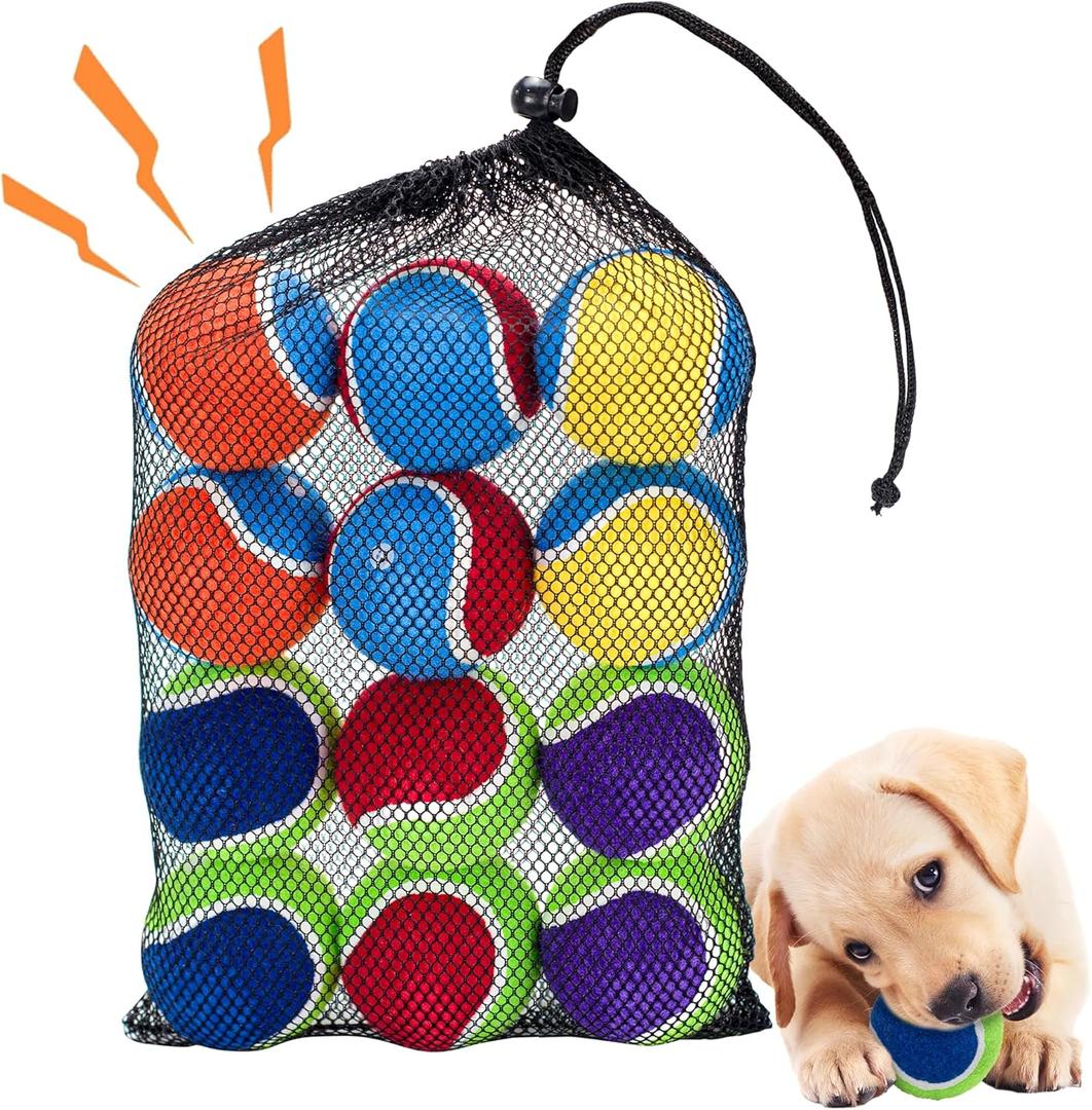 Squeaky Tennis Balls for Dogs - 12 Pack 2.5'' Durable Natural Rubber, Non-Toxic Dog Toy Balls with Mesh Bag for Outdoor Play & Training
