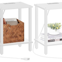TUTOTAK End Table with Charging Station, Set of 2, Small Side Table with Outlets, Nightstand Bedside Table, 2Tier Storage Shelf for Small Space, Living Room, Bedroom White TB01BW041