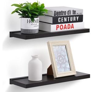 Meangood Floating Shelves Black 17 inch Wall Mounted Natural Bamboo Wood Wall Storage Shelves for Bedroom,Living Room,Bathroom, KitchenSet of 2, 2 Pack