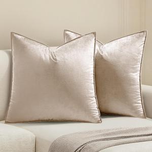 MIULEE Champagne Velvet Throw Pillow Covers 18x18 Soft Decorative Solid Square Cushion Cases Pack of 2 Modern Luxury Home Decor for Couch, Sofa, Bedroom