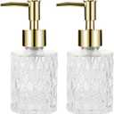 Multipurpose Soap Dispenser Easy to Clean Glass Soap Pump Dispenser Ideal for Bath and Bathroom (2PCS Gold)