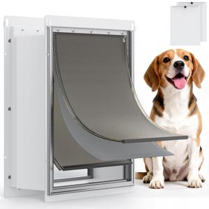 Pet Dog Door for Wall - Robust Steel Pet Door with Magnetic Triple Flaps, 12.6" x 10" Flap Opening, Adjustable Tunnel for 3.4"-6" Thick PVC, Wood, Drywall, for Pets Up to 45lb, White