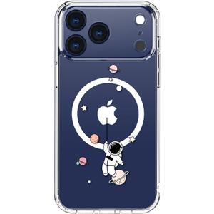 LUHOURI for iPhone 17 Pro Max Case with Screen Protector - Wireless Charging - Crystal Acrylic Clear - Fashionable Designs for Women Girls - Slim Fit Protective Phone Cover, Astronaut in The Space