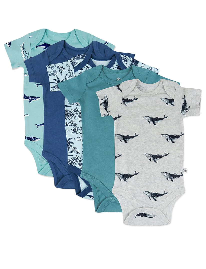HonestBaby 5-pack Short Sleeve Bodysuits One-piece 100% Organic Cotton for Infant Baby Boys Size 3-6 Months
