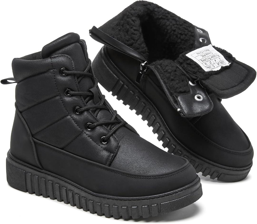 Shupua Boots for Women Winter Combat Boots Womens Ankle Boot Shoes Warm Snow Booties Hiking Sneakers with Zipper (6, Black)