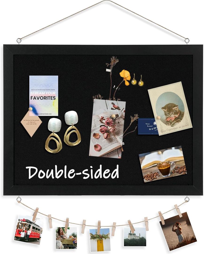 DOLLAR BOSS Black Cork Board with Linen Double-Sided 16''X 12'', Black Cork Boards for Walls, Wood Frame Bulletin Board Hanging Pin Board, Cork Board for Office Home School 1-Pack DOLLAR BOSS Black Cork Board with Linen Double-Sided 16''X 12'', Black Cork Boards for Walls, Wood Frame Bulletin Board Hanging Pin Board, Cork Board for Office Home School 1-Pack