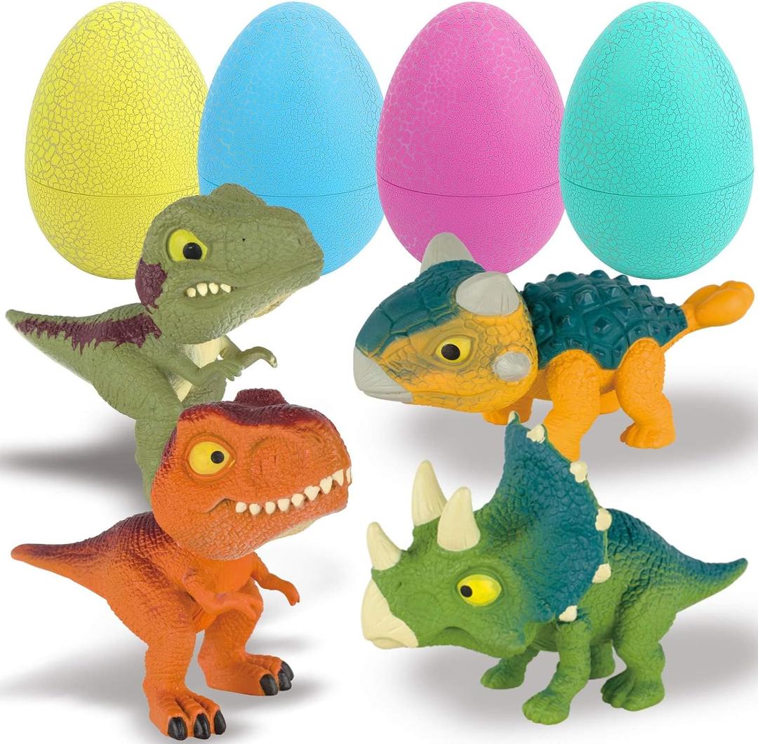 ZOHANINDL 5.12" Dinosaur Egg Toy 4Pack, Exquisitely Carved Dinosaur Figures, Easter Eggs, Suitable for Boys and Girls