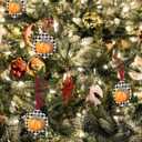 Christmas Hanging Ornaments, Thanksgiving Pumpkin Bow Black White Buffalo Check Plaid Autumn Fall Acrylic Christmas Hanging Decorations for Tree, Gift Box, Home Decor, Parties, 8 Pcs-3.7x3 Inch