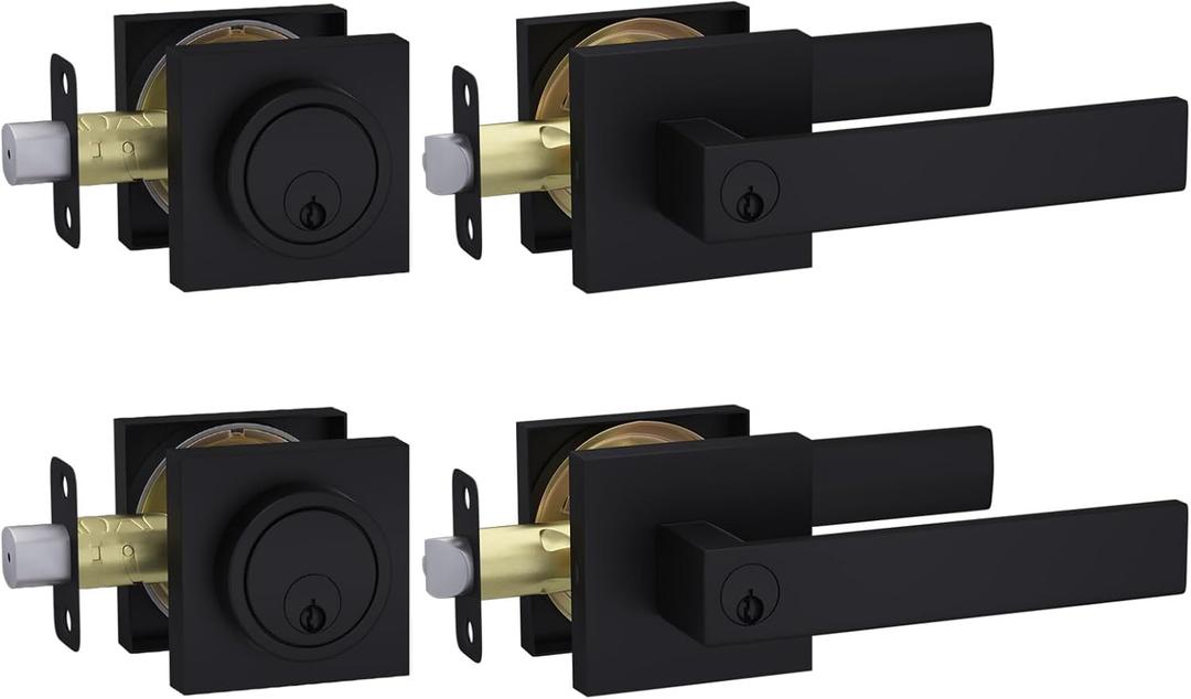 Haidms 2 Packs Black Exterior Door Lock Set with Deadbolt, Matte Black Front Door Handle and Deadbolt Set, Entry Door Locksets, Heavy Duty Zinc-alloyed Front Door Lock Set
