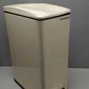 SONGMICS Slim Trash Can, 13-Gallon (50 L) Garbage Can for Narrow Spaces with Soft-Close Lid, Inner Bucket, and Step-on Pedal, Stainless Steel, 15 Trash Bags Included, Sand Beige ULTB510A01