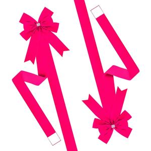 Meseey 6 Pieces Christmas Cabinet Bows Adjustable Straps Large Hot Pink Velvet Cabinet Door Bows for Xmas Kitchen/Garage/Farmhouse Decor (Hot Pink)