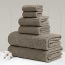 Modern Threads 6 Piece Cotton Bath Towel Set  Ultra Soft 550 GSM Towels  Bathroom Set with Hand Towels and Washcloths  Geometric (Classic Taupe)
