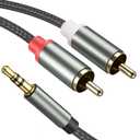 3.5mm to RCA Cable - 3.3FT 2 in 1 Aux Audio Adapter with Nylon Braided Y Splitter - Compatible with iPhone, Smartphones, MP3 Players, Tablets, Speakers, Home Theater