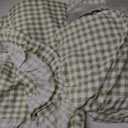 Gingham Queen Sheet Set, Lightweight Super Soft Brushed Microfiber Plaid Bed Sheets with 16" Deep Pocket, 4 Piece Ruffle Farmhouse Bedroom Decor, Sage Green