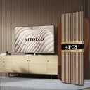 RITOLLO 4-Piece Wood Slat Panels for Wall 94.5"×11" Acoustic Panels for Interior Wall Decor 3D Fluted Sound Absorbing Panel - Natural Walnut