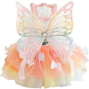 Princess Dog Dresses for Small Dogs Rainbow Clothes Butterfly Costume Pet Clothes Girl Puppy Dog Princess Skirt Summer Cute Dog Wedding Holiday Party Costume Outfits (M(Back:11.8" Chest:15.8"))