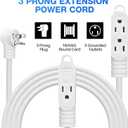 3 Prong Power Extension Cord with Multiple Outlets 35 FT, 16/3 Gauge Multi 3 Outlet Wire, 90 Degree Angled Male Plug, 16 AWG Grounded Wire (13A 125V 1625W), ETL Listed, White Cable with 25 Cable Ties