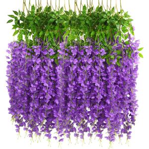 CCINEE 12 Pack Wisteria Flower Vines Garland 3.75 Feet Fake Hanging Flower Artificial Wisteria Vines Rattan Silk Wisteria Vine for Wedding Party Garden Greenery Home Wall DecorationPurple