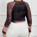 MakeMeChic Women's Plus Size Tie Dye Square Neck Lettuce Trim Asymmetrical Long Sleeve Tee Shirt Tops (Purple, XL)