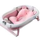 Foldable Baby Bath Tub,Newborn Baby Tub with Soft Bath Mat and Real Time Water Temperature Display(Pink Bath Tub + Bath Mat)