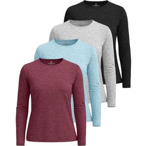 Real Essentials 4 Pack: Women's UPF 50+ Quick Dry Fit Sun Shirts Long Sleeve UV SPF Hiking Top Outdoor, Set 7, XS,