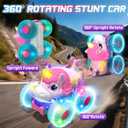 Lehoo Castle Remote Control Car for Girls 360 Rotating, Unicorn Monster Truck with Light & Music, 4WD All Terrain RC Stunt Car Rechargeable, 2.4GHz RC Truck for 3 4 5 6 7 8 Girls Birthday Gift