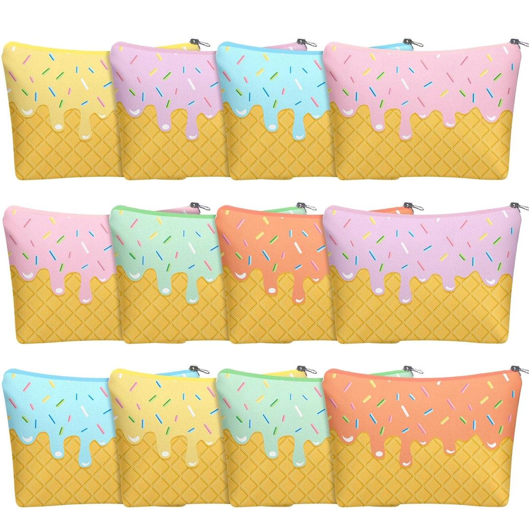 12 Pcs Ice Cream Drip Makeup Bags for Women Gifts Ice Cream Cone Cosmetic Bags Toiletry Zipper Pouch Sweet Lover Presents Birthday Party Favors Decorations