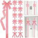 Crowye 14 Pcs Valentine's Day Cabinet Ribbons Bows Include 2 Pcs 14 x 6.6 Ft Large Valentine's Day Door Bows Ribbons Decorations for Party Home Kitchen Gifts Supplies(Pink,Velvet,Novel)