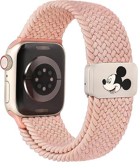 Braided Cartoon Magnetic Clasp Band Compatible with Apple Watch Bands 40/38/41/42/44/45/46/49mm Women Men, Stretchy Elastic Nylon Woven Strap for iWatch Series 11 10 9 8 7 6 5 4 SE/Ultra 3 2 1 (Nude Pink)