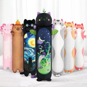 Long Cat Plush 5 Sizes, 120% Extra Filling Giant Plushness Kids Body Pillow, Kawaii Cute Black Cat Stuffed Animals Plushies, Big Long Body Pillow Black Cat Plush Gift for Girls 44 (43.3in/110cm, Black Mint Cat)