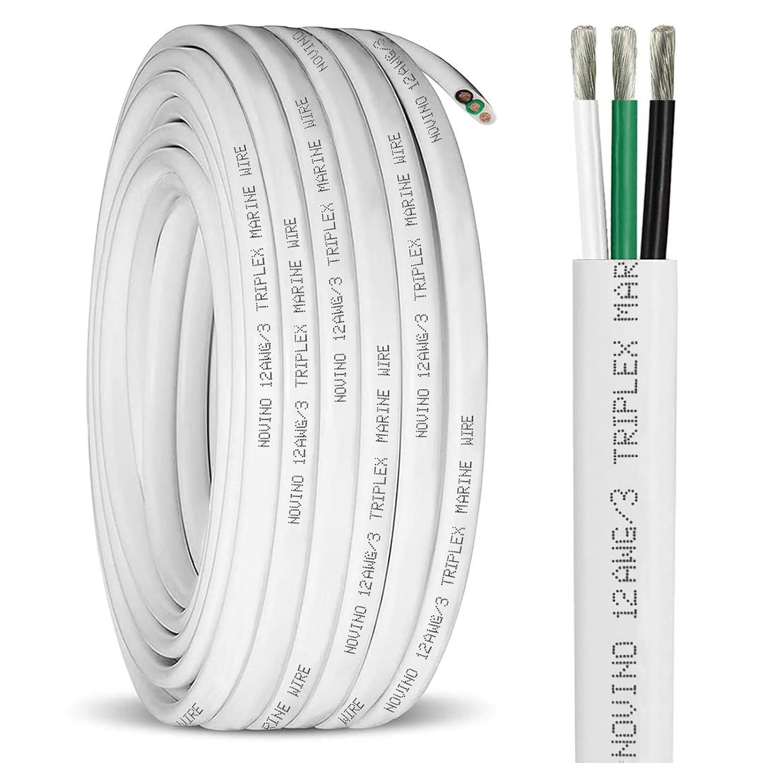 12 Gauge Marine Wire 12/3 12AWG Marine Grade Wire Triplex Tinned Copper Boat Cable,12 Gauge OFC Oxygen Free Copper Cable for Automotive RV Boat Speaker Solar Outdoor - 50ft