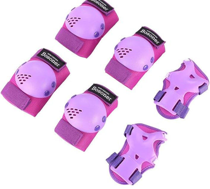 BOSONER Kids/Youth Knee Pads Elbow Pads Wrist Guards Set for 3-15 Years, Child Protective Gear Set for Roller Skates, Cycling, BMX Bike, Skateboard, Inline Skating, Scooter Riding Sports (Purple)