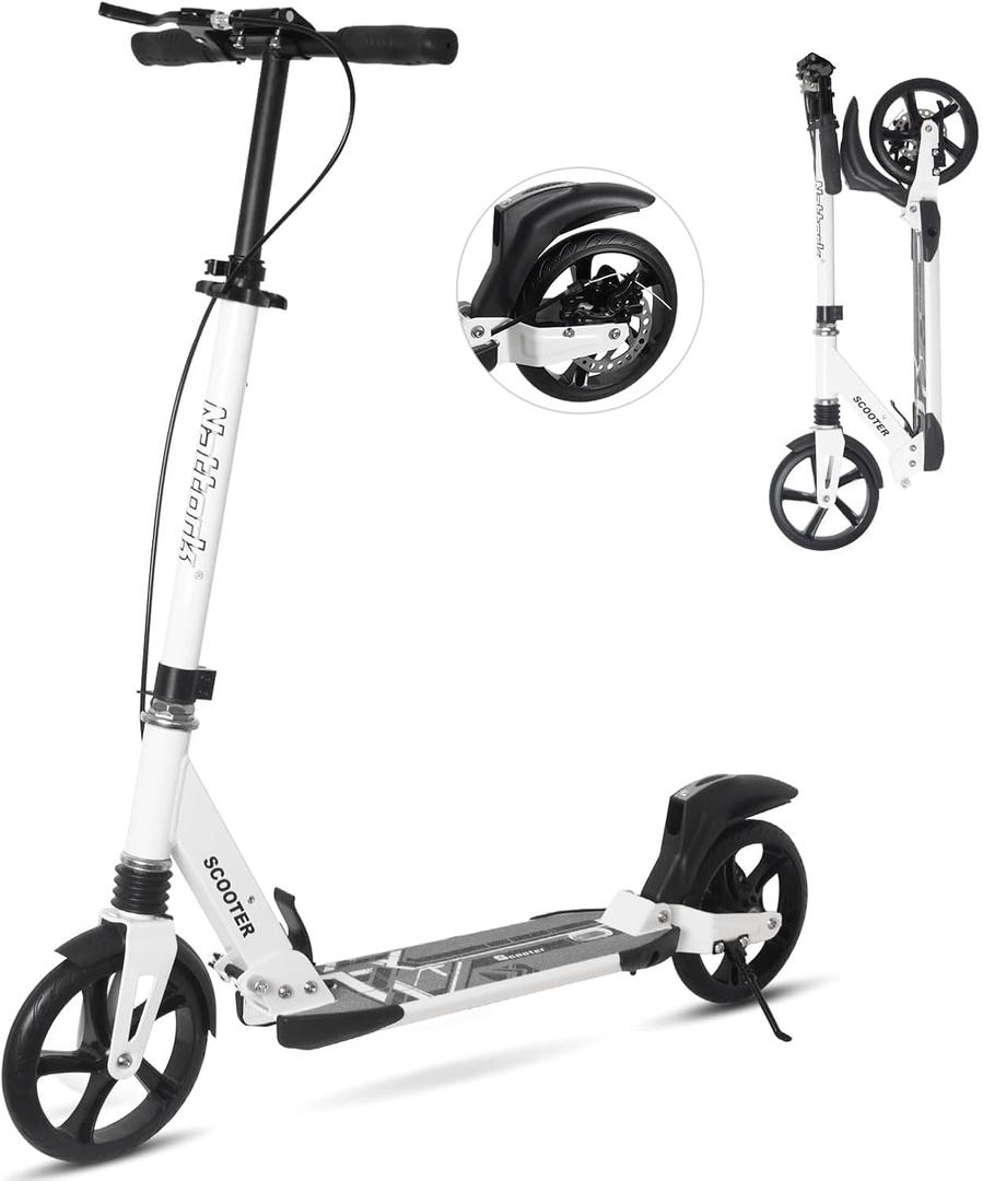 Nattork Scooter for Kids Teens and Adult Max Load 240LBS- Adjustable Height Folding Scooter with Large Sturdy Wheels Smooth Ride, Lightweight, Commuter Adult Scooters with Disc Brake,Shock Absorption