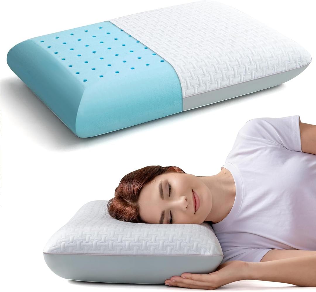 Memory Foam Bed Pillow, Bed Pillows for Sleeping,Cervical Pillow for Back, Stomach and Side Sleeper,Neck Shoulder & Back Pain Relief, Washable Cooling Cover (Standard)