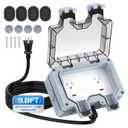 Outdoor Power Outlet Box with 9.8Ft Extension Cord, NEMA 5-15R, IP66 Waterproof Outlet Box 14AWG Wire Double Socket with Lockable Cover & LED Indicator for Garden & Outdoor Use